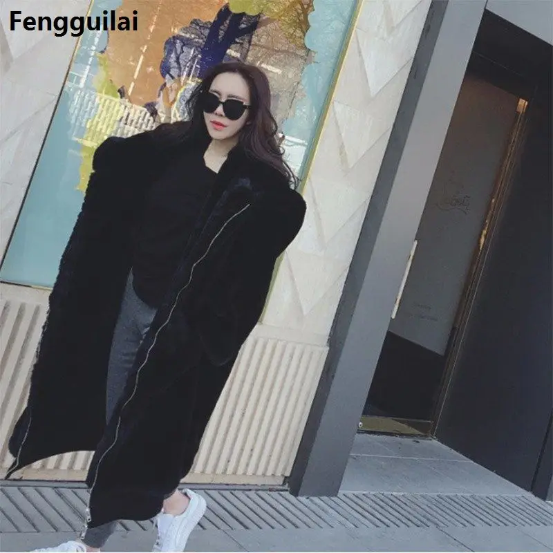 Winter Warm hooded Large size Medium length Solid color Fur & Faux Fur Women 2018 New Casual Long sleeve Women Fur coat