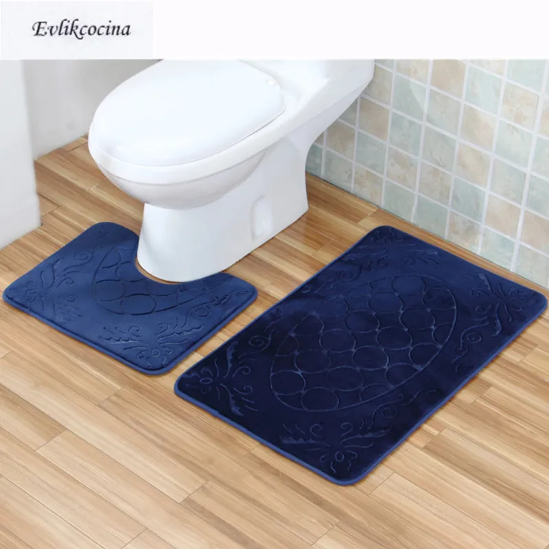 

Free Shipping 2pcs Dark Blue Bathroom Toilet U Type Mat Bath Mat Set Non Slip 40x50CM+50x80CM Tapis Salle De Bain Alfombra Bano