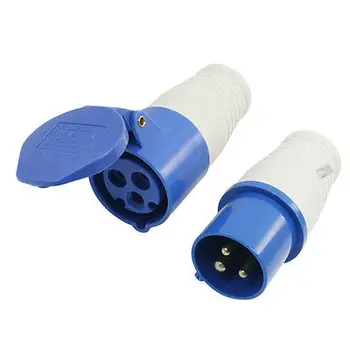 

220-250V AC 16A IP44 2P+E IEC309-2 Round Pin Industrial Plug Socket Blue White