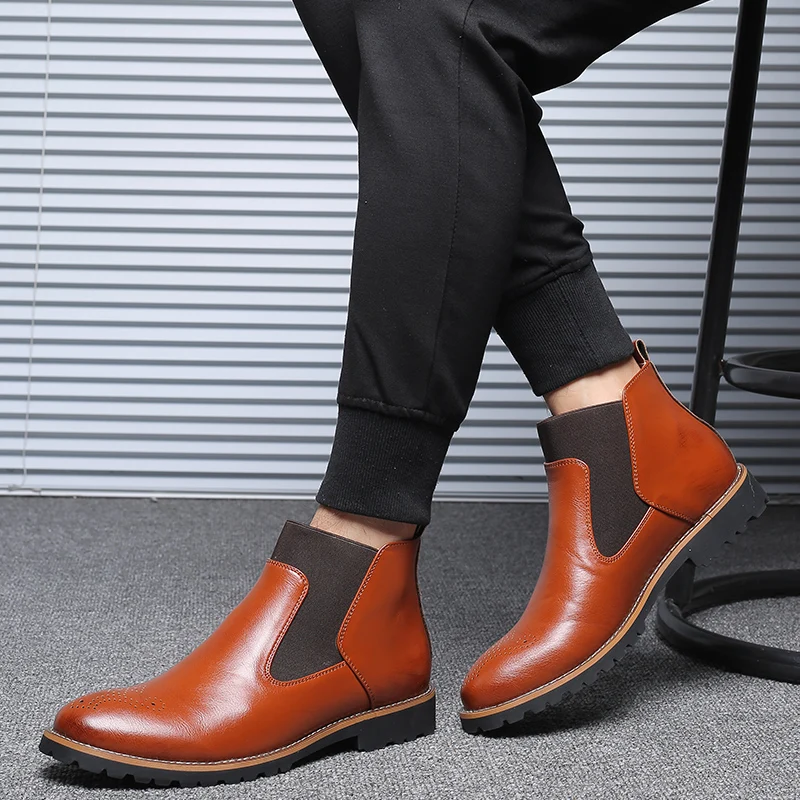 JUQI Для мужчин ботинки челси Slip on водонепроницаемые полусапожки броги модные из