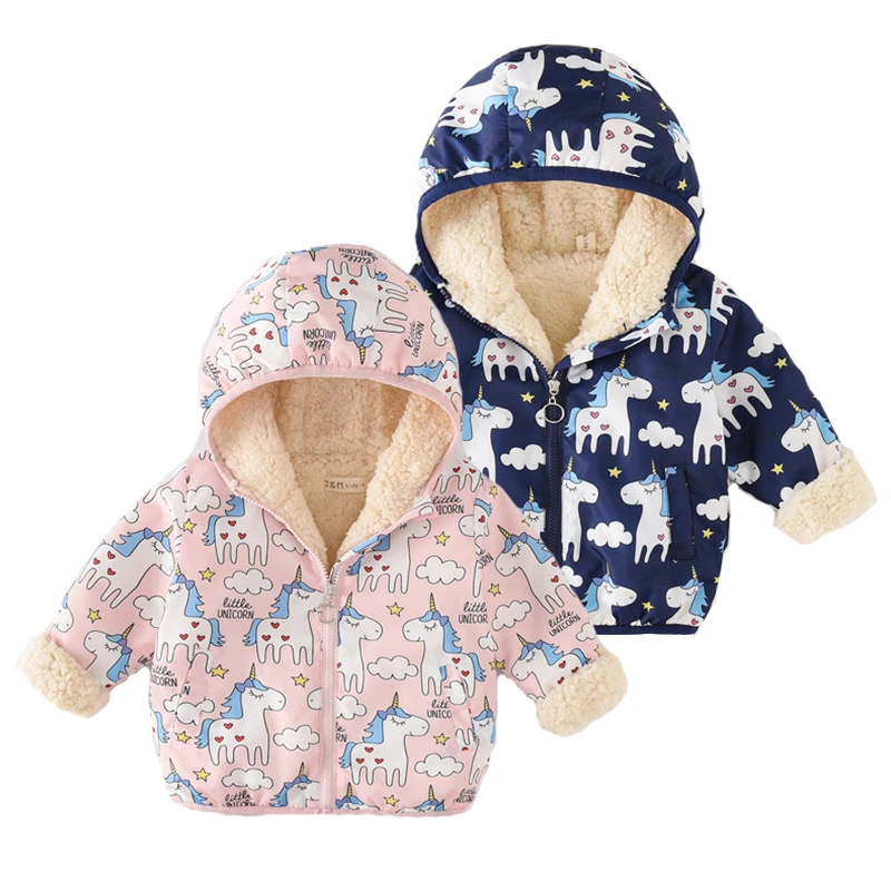 

Winter Baby Girls Cartoon Unicorn Printed coats Kids Keep Warm thick Parkas Coat Children Girls Outerwear Coats Girls Clothes