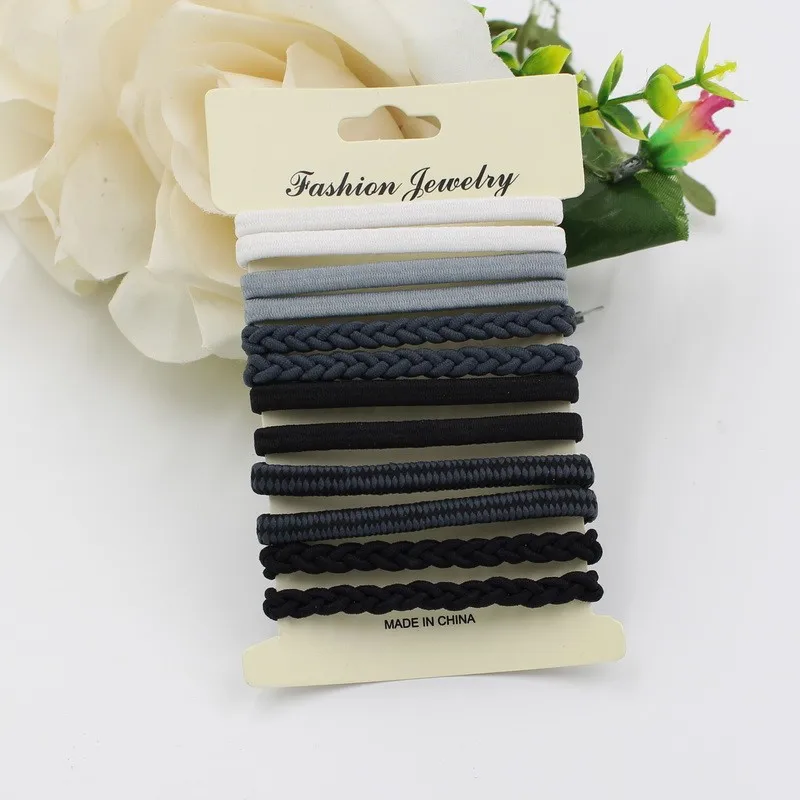 18Pcs/Card Basic Black High Elastic Rubber Hair Bands Tie Set For Women Girl Colourful Ponytail Holder Rope Hair Accessories hair bows for women