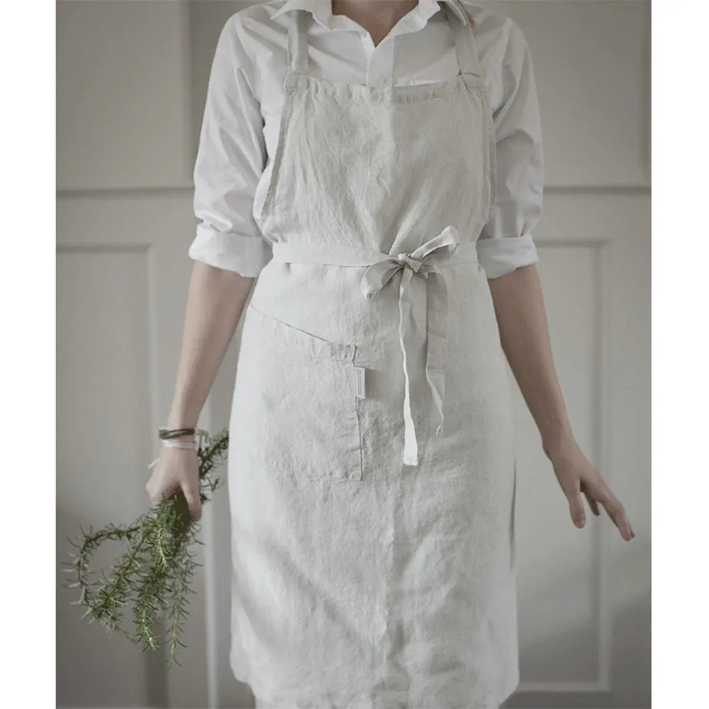 Japanese style Pure Linen Apron for woman kitchen in Aprons from Home