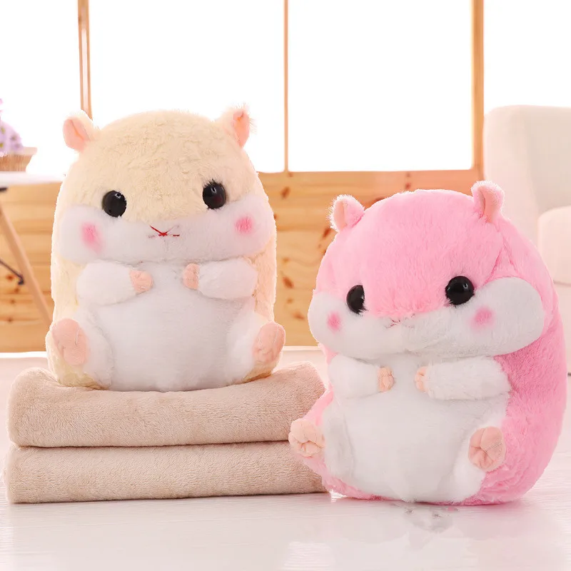 

5color Kawaii Plush Toy Hamster Soft Multifunctional Animal Printed Hold Pillow Warm Office Cushion with Blanket Stuffed Doll