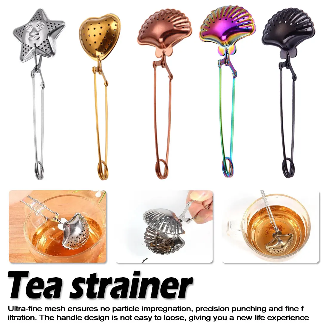 Tea Strainer Stainless Steel Heart Star shell Shape Tea Infuser Spice Filter Reusable teabag Handle Tea Teapot Tool Accessories Tea Strainer Stainless Steel Heart Star shell Shape Tea Infuser Spice Filter Reusable teabag Handle Tea Teapot Tool Accessories