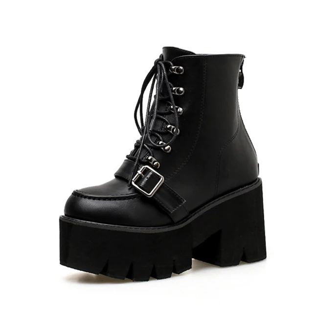 Fonberry Lace Up Platform Boots Women Black Goth Boots Ankle Boots For ...