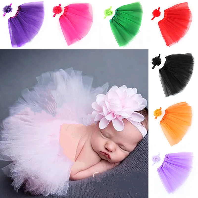 1 set Lovely Girls Tutu Skirt Headband Set Newborn Photography Props Baby Studio Photoshoot Costume Hair Band Accessories