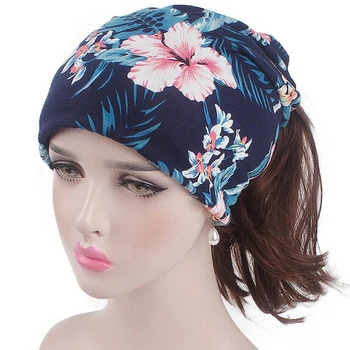 

Women Indian Muslim Stretching Printing Turban Bandanas Headwear Chemo Hat Hood Hair FZ 24BC Fashion