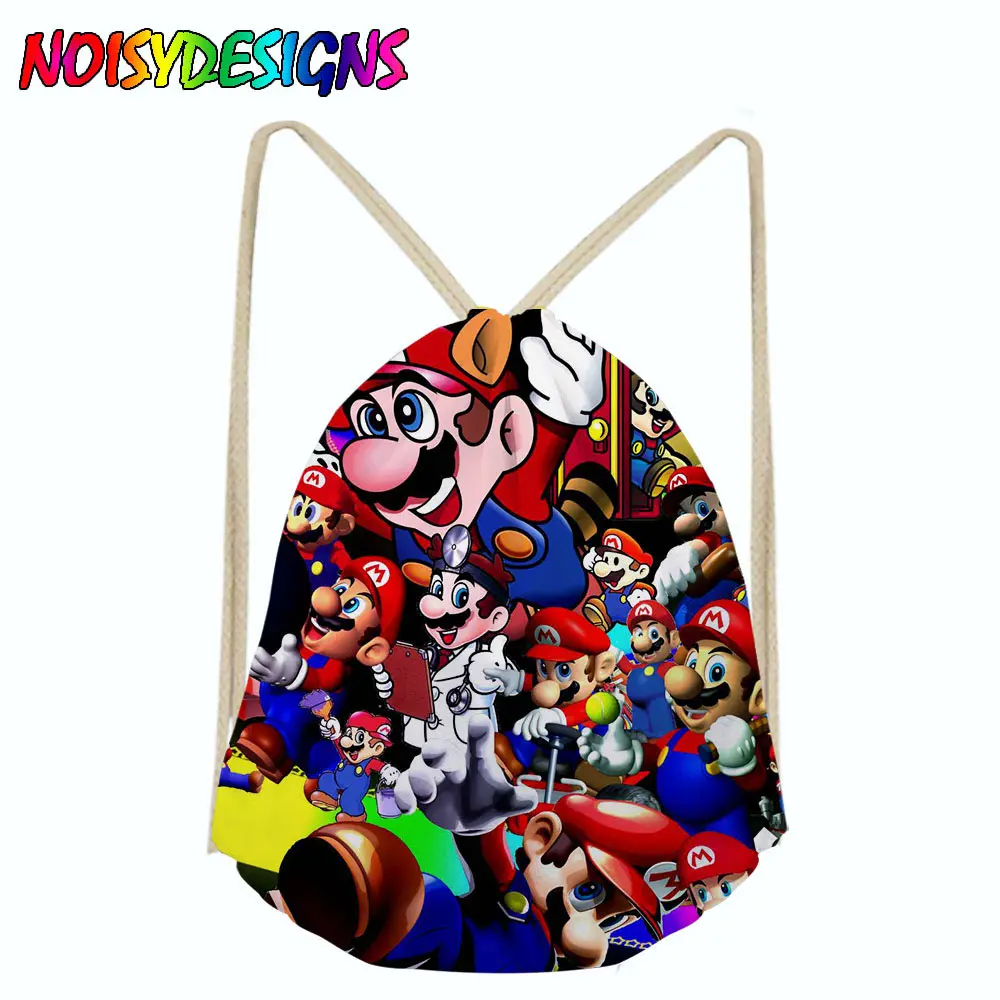 Noisydesigns Супер Марио игра Для женщин Drawstring сумка небольшой Повседневное бренд девушка женский Строка Рюкзак обувь одеть посылка