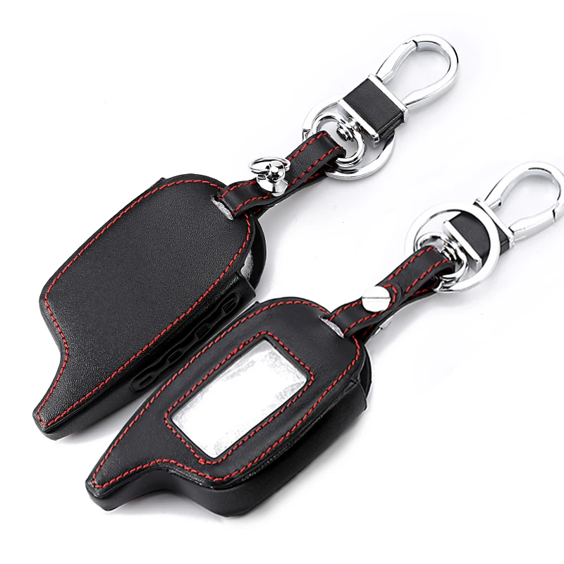 

Leather Case Remote 4 Buttons Keychain Case Cover For Magicar 7/8/9 LC LCD Cover Two Way Car Alarm System