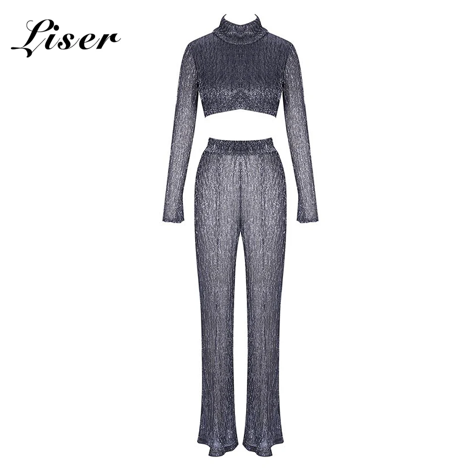 Ocstrade-2-Festa-pe-a-Set-2018-Nova-Prata-Lurex-Manga-Longa-Cropped-Top-Leg-Flare