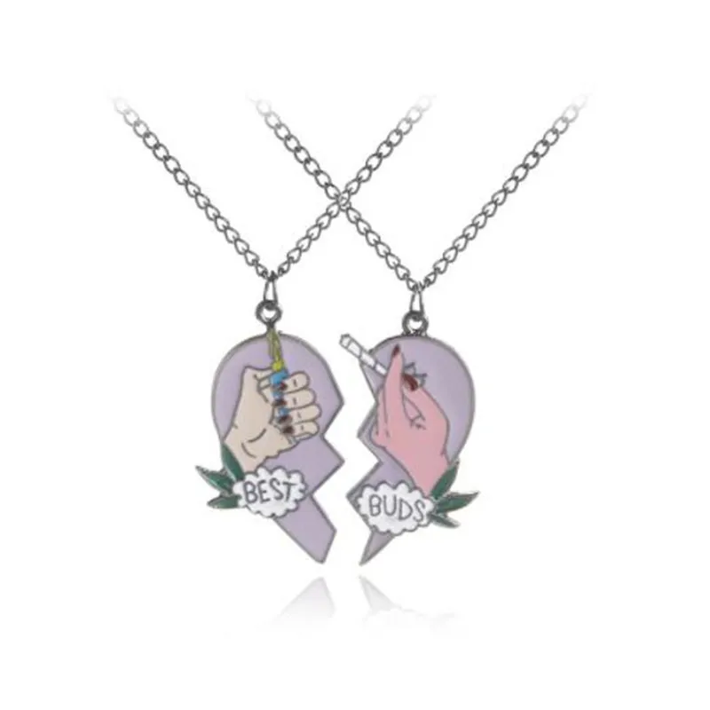 

WKOUD 2pcs/Set Splice Best Friends Forever Couple Necklace Best Buds Lighter and Cigarettes Broken Heart Shape Pendant Necklace