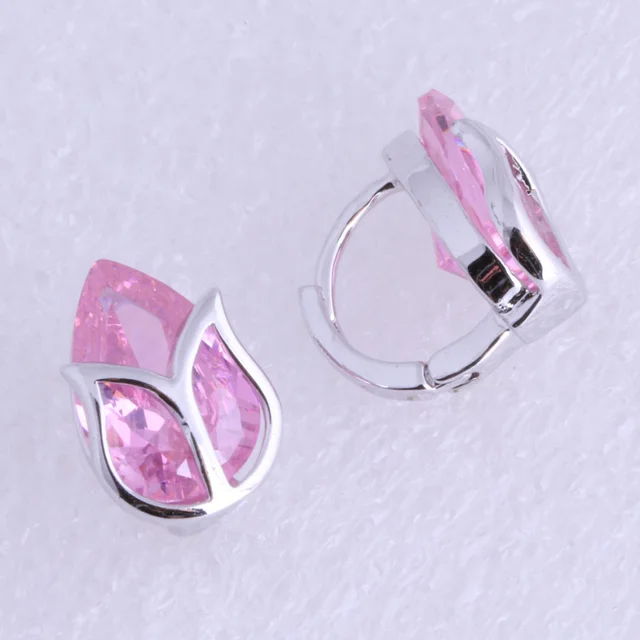 Love Monologue Pink Crystal Rose Design Silver Color Hoop Love Monologue Pink Crystal Rose Design Silver Color Hoop Earrings J0385 Free Fast Shipping