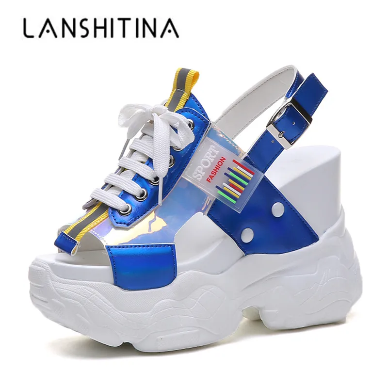 

New Summer Wedge Heels Women Sandals Summer Peep Toe 12CM High Heels Sandals Platform Buckle Thick Bottom Beach Sandals Sneakers