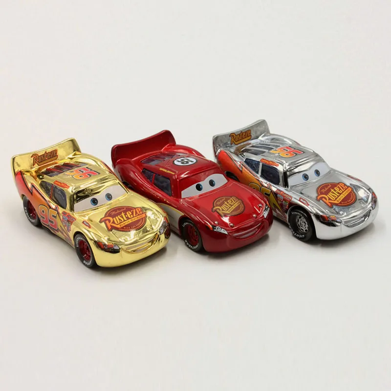  Disney Pixar Cars 3pcs/Lot Plating Gold Silver Lightning Mcqueen 1:55 Scale Diecast Metal Alloy Mod