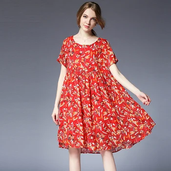 

Plus size dresses large sizes women casual loose Chiffon print dress high waist crew neck summer new mini dress oversize L-5XL