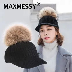 Maxmessy новый трикотажные Бейсбол Кепки Для женщин Snapback Skullies помпонами зимние теплые женские козырек водителя грузовика Hat Высокое качество