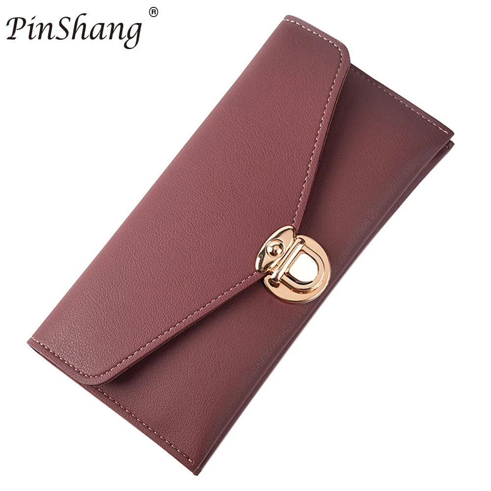 

PinShang Women Simple Envelope Wallet Soft Two Folding Long Wallet Coins Purse Card Holder Organizer with Metal Clasp Closure25