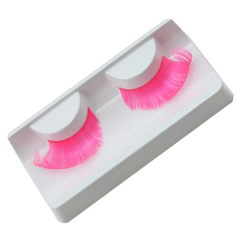 

1pair Pink False Eyelashes Colorful Winged Handmade Eye Lashes for Party Thick Long Cosplay Cilios Posticos