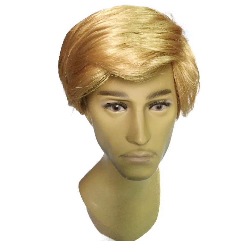 Novelty Toy Cos play Man Head Wig Golden Donald President Man Head Short Hair Wearing Trump Wig Special Party Costumes Accessory