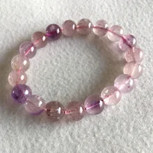 Натуральный натуральная фиолетовые волосы кристалл разноцветный микс супер 7 семь браслет Круглый Мелодия камня 10 мм