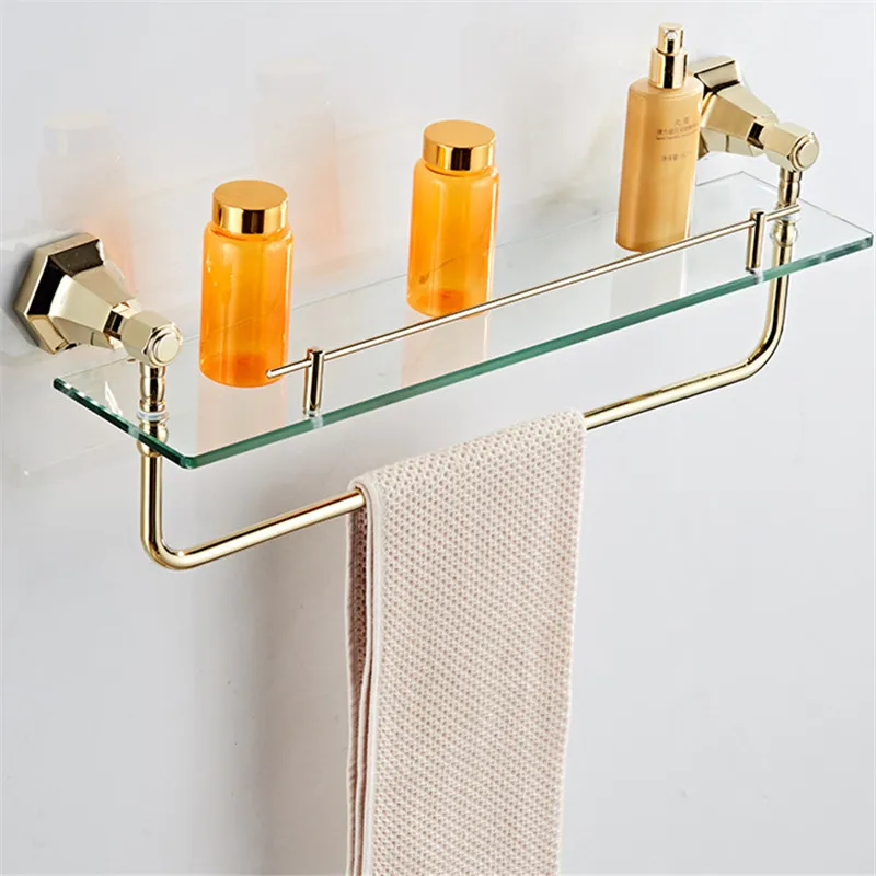 AUSWIND vintage European towel shelf gold or black soild brass glass shelf Hexagonal base wall mount bathroom hardware set AUSWIND vintage European towel shelf gold or black soild brass glass shelf Hexagonal base wall mount bathroom hardware set