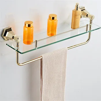 

AUSWIND vintage European towel shelf gold or black soild brass glass shelf Hexagonal base wall mount bathroom hardware set