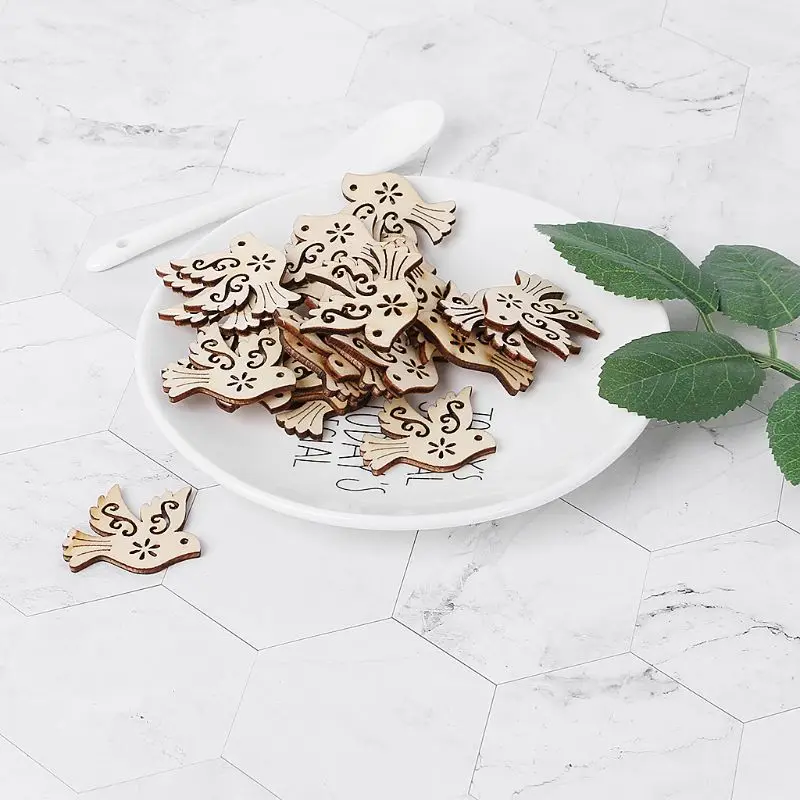 

50pcs Laser Cut Wood Peace Pigeon Embellishment Wooden Shape Craft Wedding Decor