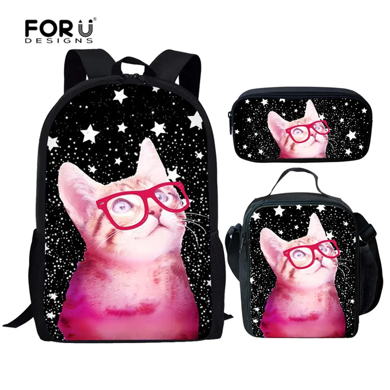 

FORUDESIGNS Girls School Backpacks Children School Bags Orthopedic Backpack Kitten Cat Bag For Girl Kids Satchel Knapsack Mochil