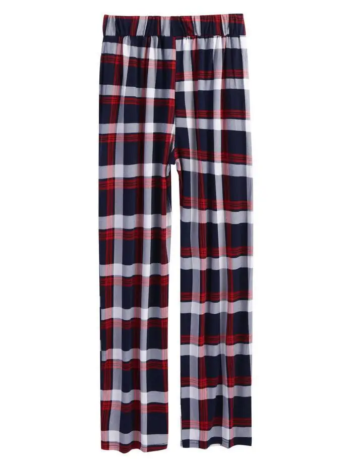 Ekouaer Для мужчин пижамный комплект 100% хлопок мягкий пижамы короткий рукав Топ Длинные штаны в клеточку пижамный комплект домашней одежды