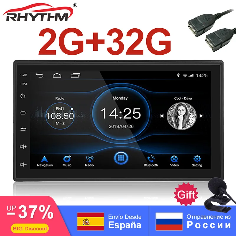 

Car Radio 2G+32G 2Din Android 8.1 Universal 1080P GPS Navigation 7" Touch Screen Wifi Bluetooth SWC Mirror Link RDS FM AM OBD 2