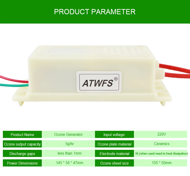 ATWFS генератор озона генератор 220 В 5 г озоновая керамическая пластина очиститель воздуха, стерилизатор очистки воздуха озоновая дезинфекция