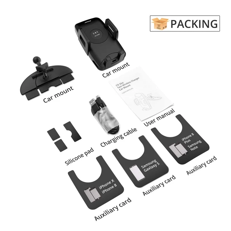 VicTsing Qi Fast Wireless Charger CD Slot Car Phone Mount Auto Charging Powers Universal Car Phone Holder for iPhone X 8 7 6 6S  (2)