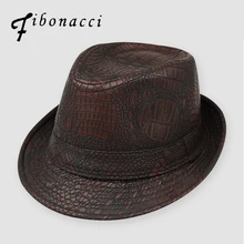 Fibonacci 2017 New Fedoras Snakeskin Texture Leather Jazz Small Fedora Hat Men Women’s Hats Fashion Popular Vintage Caps