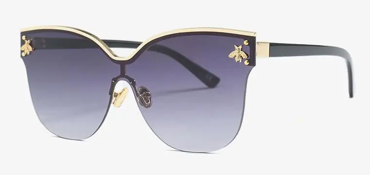 Роскошные модные негабаритные солнцезащитные очки без оправы, дамские маленькие пчелиные оттенки, трендовые брендовые Дизайнерские Большие солнцезащитные очки «кошачий глаз» женские - Цвет линз: C5 gray lens