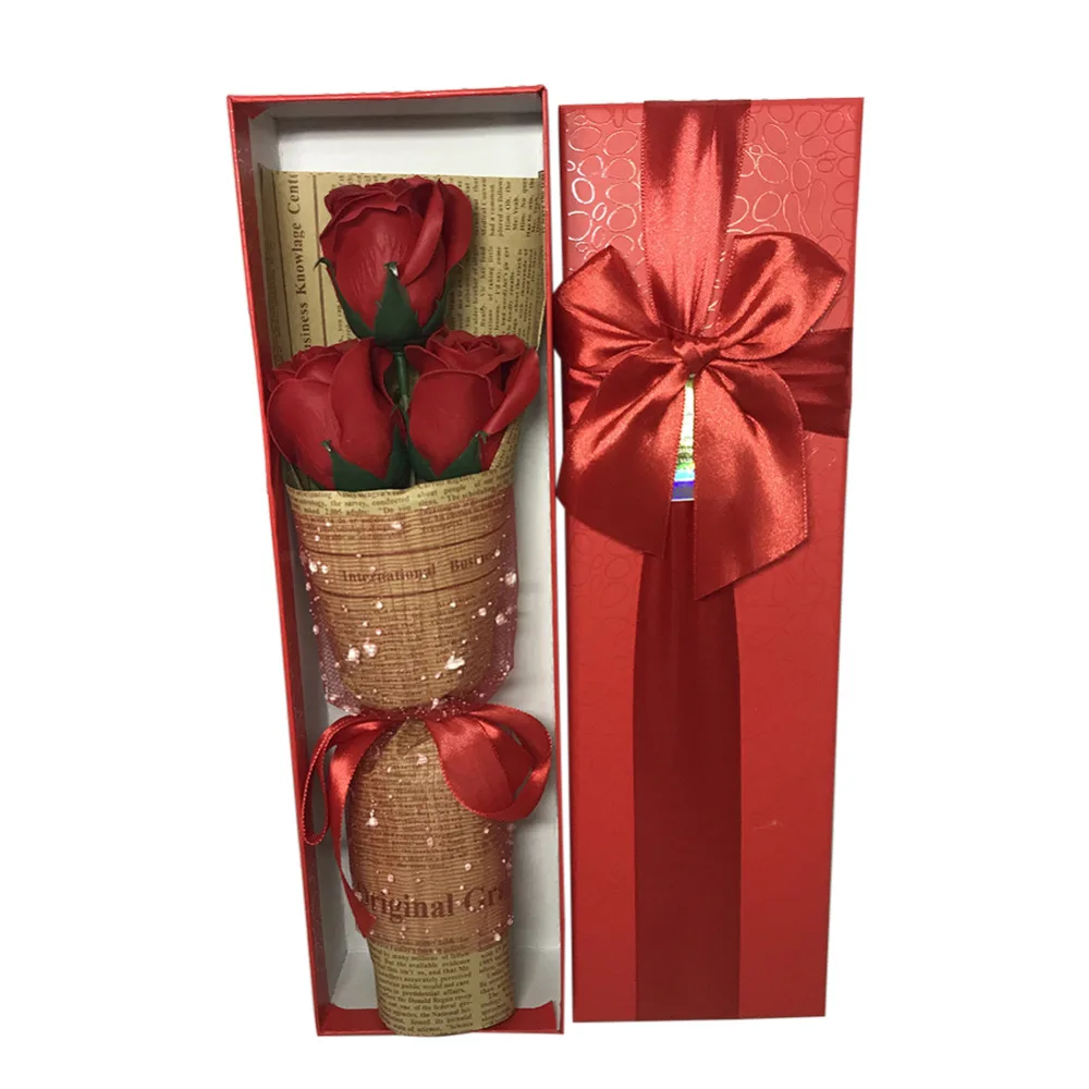 

3PCS Rose Soap Flower Bouquet Gift Box Petal Bath Body Soap FOR Wedding Party Gift Valentine's Day creative gift