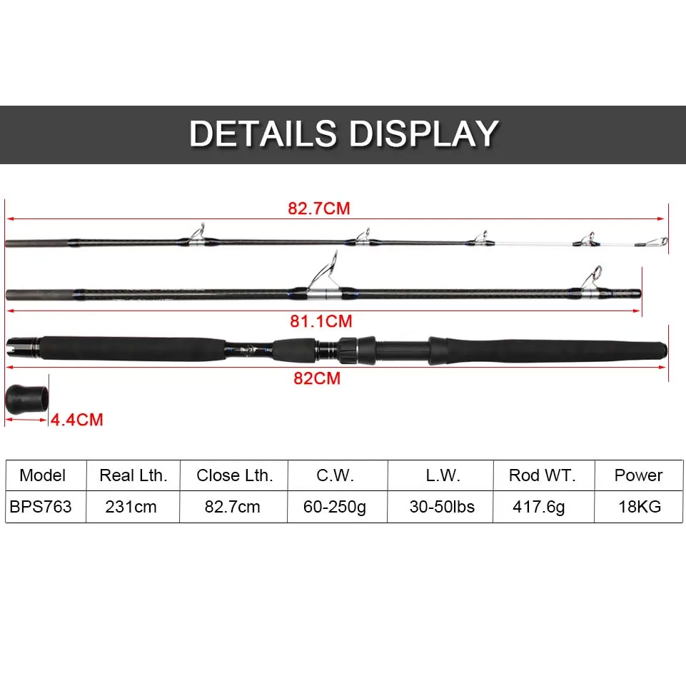RoseWood BPS763 спиннинг Surf Popping Удочка с. W. 60-250 г л. В. 30-50lbs лодка для соленой воды, тяжелые Троллинговые стержни 18 кг