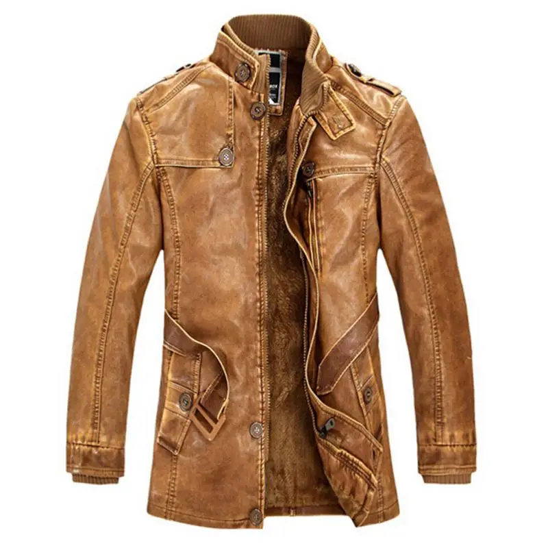 

Loldeal Leather Jacket men Slim Warm mens washed Leather Motorcycle Biker Jackets Standing Collar Coat Outwear parka