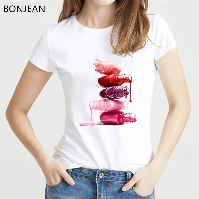 

Vogue T shirt Women clothes 2019 fashion Lipstick Nail Polish T-Shirt summer tops tee shirt femme white tshirt female streetwear