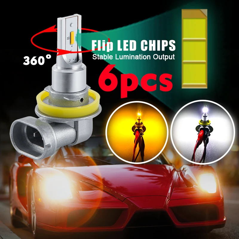 CNSUNNYLIGHT H11 H8 LED Car Fog Light Bulbs H9 H16 9005 9006 2400Lm 6000K White 3000K Yellow 8000K Blue Auto DRL Foglamp 2Pcs