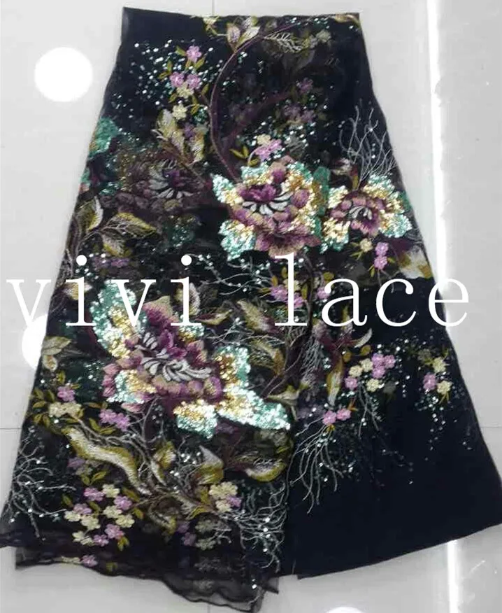 

5yards LX025 # colorful flower floral plant sequin paillette embroidery black mesh lace for wedding/evening dress/party,by dhl