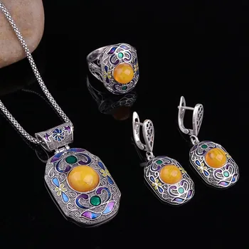 

Sellsets Antique Silver Color Turkish Jewelry Set Fashion Enamel And Resin Vintage Ethnic Jewellery Sets For Women Party Gift
