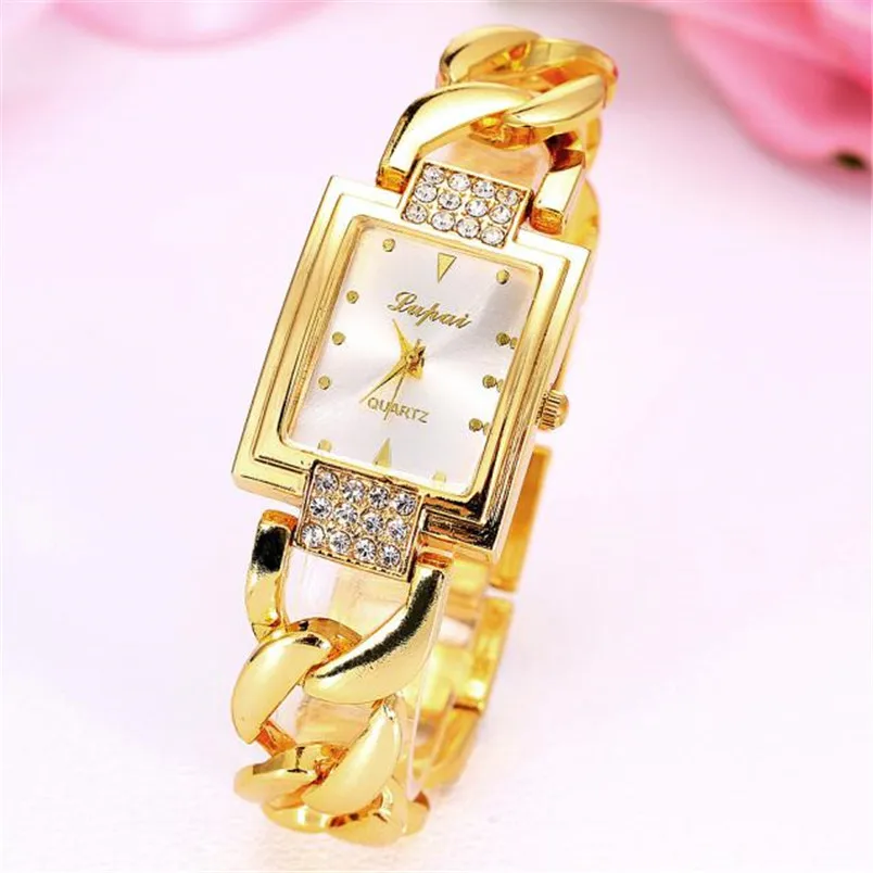 Часы женские брендовые Роскошные модные хрустальные золотые крест цепи платье наручные часы прямоугольный Браслет Бизнес Кварцевые часы