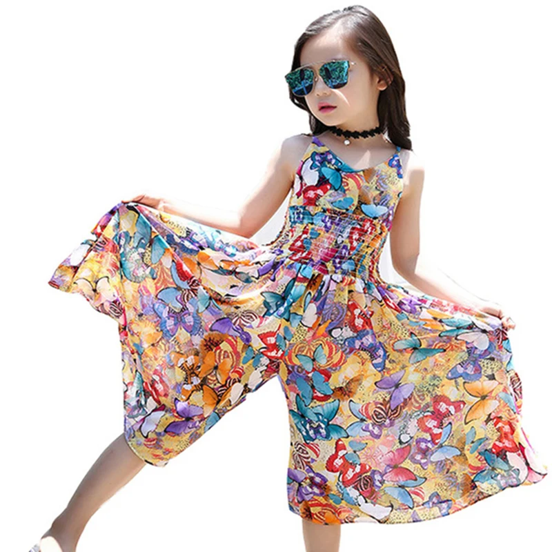 

4-14Y Teenager Girls Beach Floral Princess Dresses Summer Bohemian Casual Sling Dress Children Party Dress Costume Kids Clothing