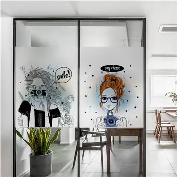 

Free Custom Size Decorative Glass Window Film Without Glue Privacy Static Cling Window Stickers Decals Lovely Girl Bedroom XK19