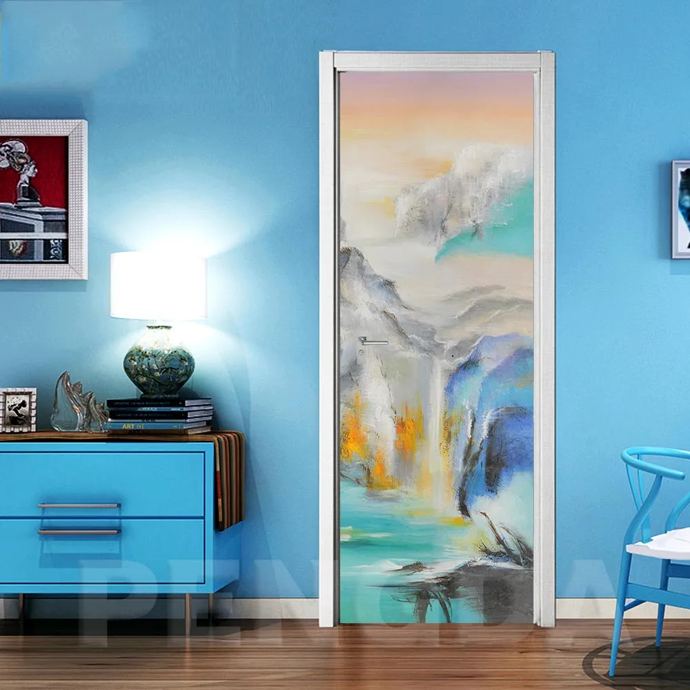 Самоклеящаяся обновленная 3d дверная наклейка абстрактная печать высокого качества на холсте/пейзажи художественное украшение дома ПВХ плакат водонепроницаемые обои картина
