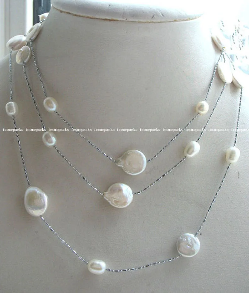 

wholesale nature 6-7mm freshwater pearl 12mm white coin egg necklace 47