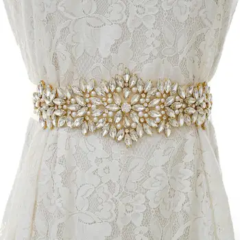 

Simple Rhinestones Bridal Belt Gold Crystal Wedding Belt Hand Beaded Bridal Sash For Wedding Party Gown S205G