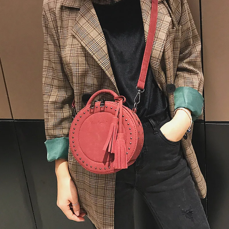 Vintage Scrub Leather Crossbody Shoulder Bag for Women Round Fashion Tassel Messenger Bag Female Casual Tote Bags Hot Sale Sac Vintage Scrub Leather Crossbody Shoulder Bag for Women Round Fashion Tassel Messenger Bag Female Casual Tote Bags Hot Sale Sac