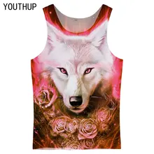 YOUTHUP, Майки с принтом волка, мужские Креативные 3D майки с цветочным принтом, милые летние футболки для мужчин/женщин, топы, модная уличная одежда размера плюс